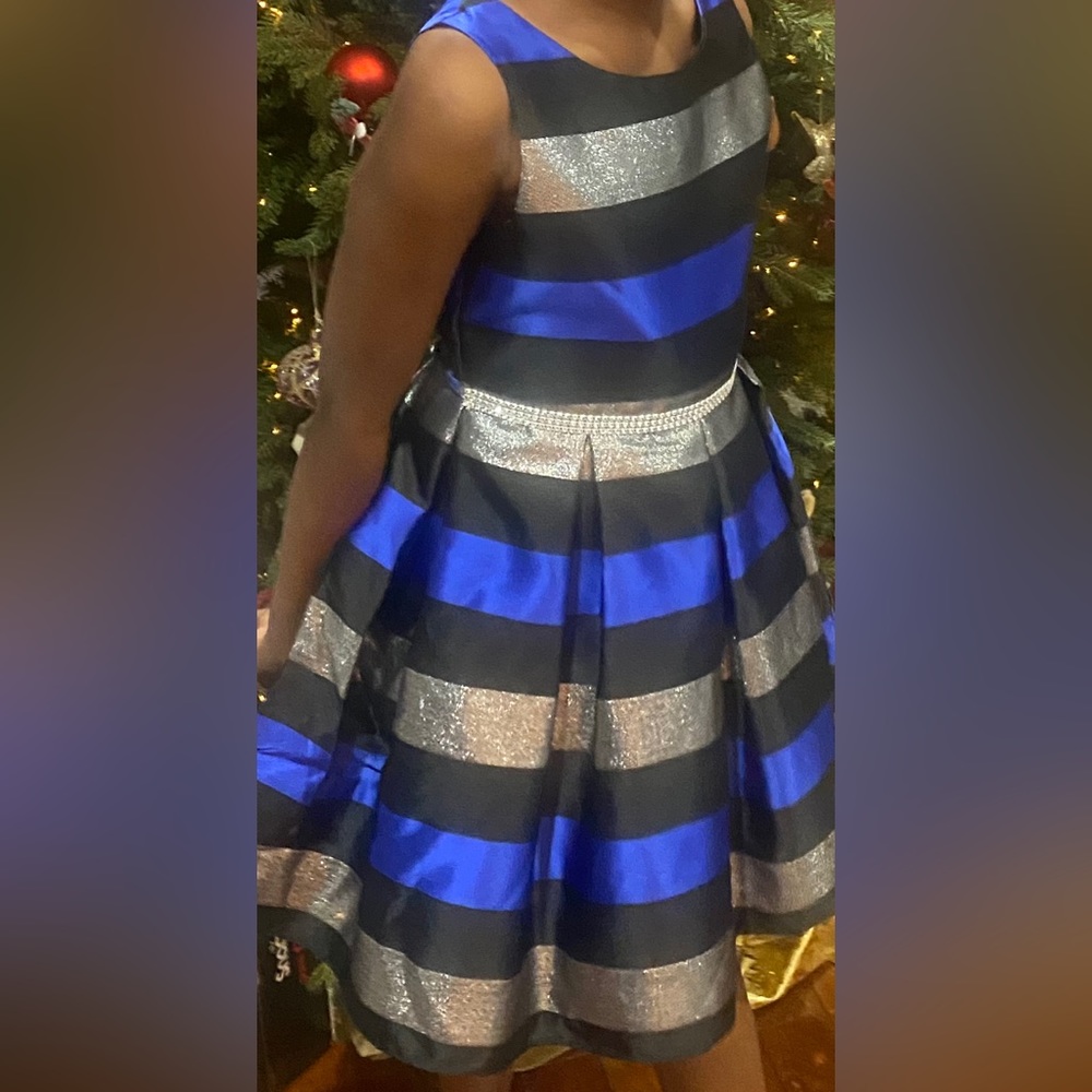 Beautiful Girls Dress Size 12 Blue/ Black and Silver